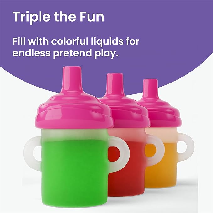 Doll Buddies Sippy Cup for Baby Alive Dolls | Sippy Dolls Accessories Compatible with Baby Alive Dolls that Drink and Wet | Doll Sippy Cup can be Filled with Water | 3 Pack