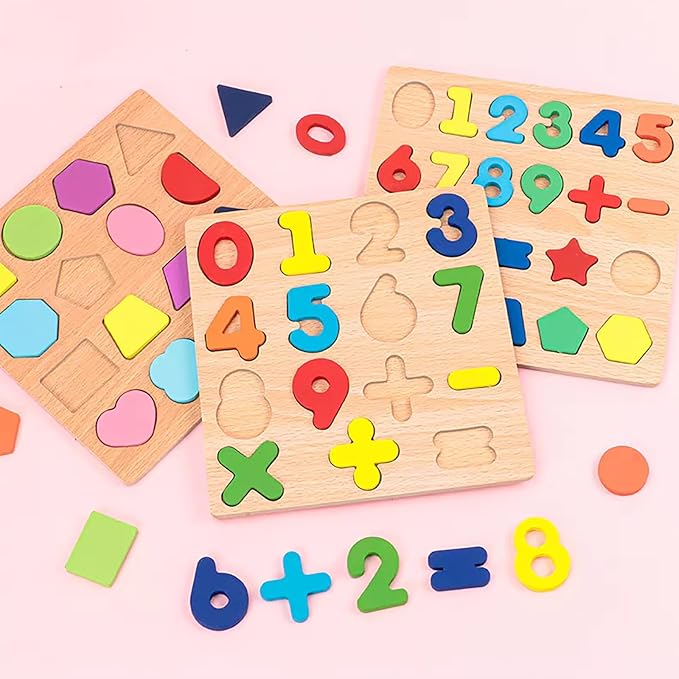 Wooden Puzzles for Toddlers, 3pack Alphabet Shape Puzzles for Kids 3 Wooden Montessori Toddler Alphabet Number Shape for Kids 3 Years Old Boys & Girls