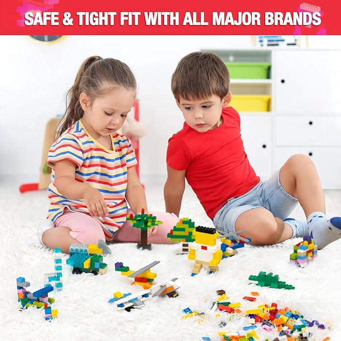 1600 Pieces Building Bricks, Building Bulk Block with 2 Packs 24x24 Studs Sticky Plate and 46PCS Wheel Accessory - Compatible with All Major Bricks, Gfits for Kid - 18 Shape/16 Colo