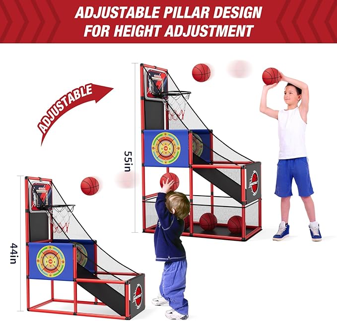 Basketball Arcade Game Indoor Outdoor, Kids Basketball Hoop with 4 Balls & Pump, Single Shot Basketball Game at Home, Carnival Games Sport Toys for Boys Girls Teens