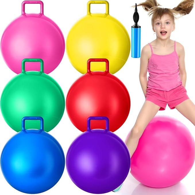 Lewtemi 6 Pcs Hopper Ball for Kids 20 Inch Jumping Hopping Inflatable Bouncing Ball with Handle and Air Pump for Indoor Outdoor Games Sport Exercise Fun Easter Basket Stuffers Gifts(Rainbow Colors)