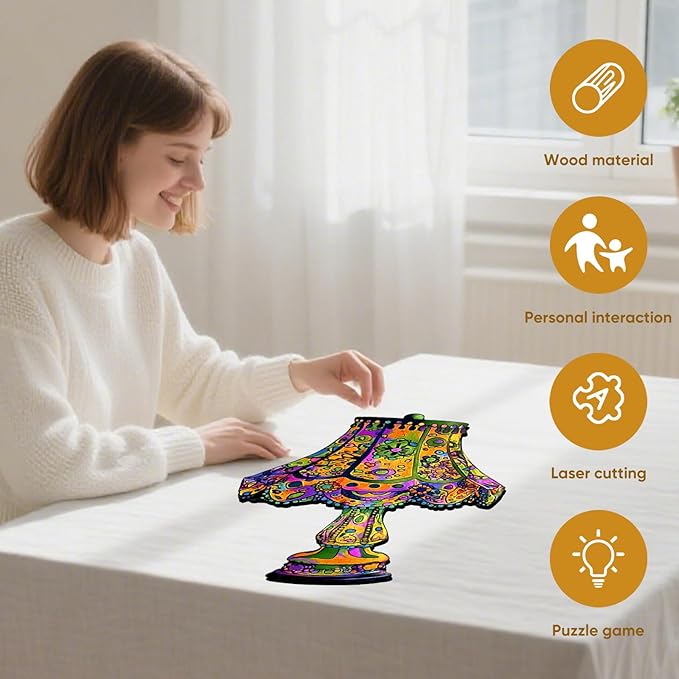 Mys Aurora Jigsaw Puzzles, Colorful Desk Lamp Puzzles for Adults, 200 Piece Unique Shape Vintage Wooden Puzzles for Adults and Kids, Fun Family Puzzle Game, 11.2 x 16.5 Inches