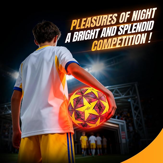 Light Up Soccer Ball Glow in The Dark Size 3/4/ 5 Indoor&Outdoor Sports Gifts Birthday Ideas for 3-15+ Boys, Girls, Teens with Pre-Installed Batteries & Pump