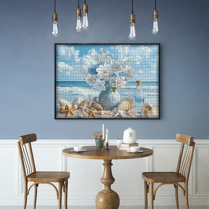 PICKFORU Beach Puzzles for Adults 1000 Pieces, Summer Ocean Flower Jigsaw Puzzle, Shell Starfish Marine Themed Challenging for Adults