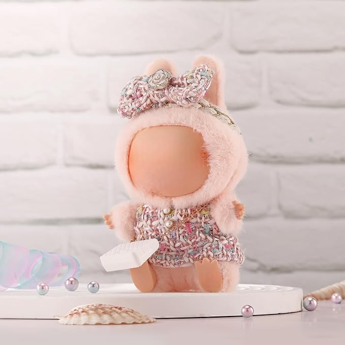 Doll Clothes for Labubu 17cm Have a Seat & Exciting Macaron & Big into Energy Series Dolls, Luxury Chic Series for 17cm Dolls Accessories (Pink Dress+Hairband+Bag)