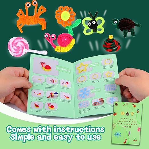 Zlulary 200 Pcs Pipe Cleaners Craft, Pipe Cleaners Chenille Stem, Pipe Cleaners for Crafts, Pipe Cleaners Craft Supplies with Instructions, Pom Poms, Pipe Cleaner Art Kits