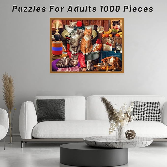 Motiloo Cute Cat Puzzles,Jigsaw Puzzles for Adults 1000 Pieces-Large Size 20" x 27",Thicken Cardboard Hight Difficulty Jigsaw Puzzles