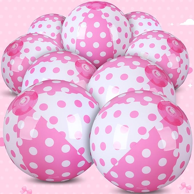 Leyndo 12 Pack Polka Dots Themed Beach Ball for Kids 7.87" Bulk for Summer Pool and Beach Game Gifts and Birthday Party Supplies and End of The Year Class Party Decoration Favors