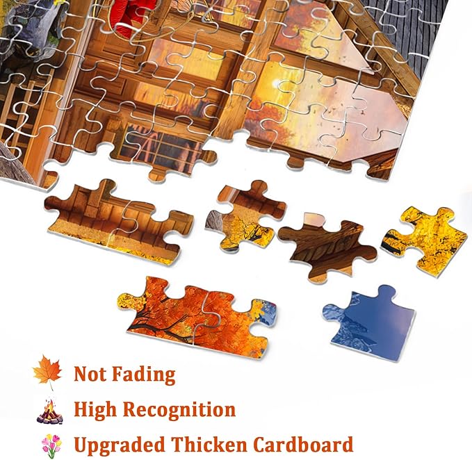 Fall Autumn Landscape Puzzle for Adults 1000 Pieces Nature, Colorful Cozy Jigsaw Puzzle, Cat Puppy Flower Bird Puzzle