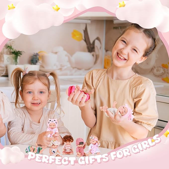 Hanaive 10 Pcs 4 Inch Mini Baby Dolls Lifelike Realistic Tiny Baby Dolls with Animal Clothes Cute Infant Figurine Gifts Set for Toddlers Girls Kids 3+ Easter Graduation Birthday(Cozy Style)