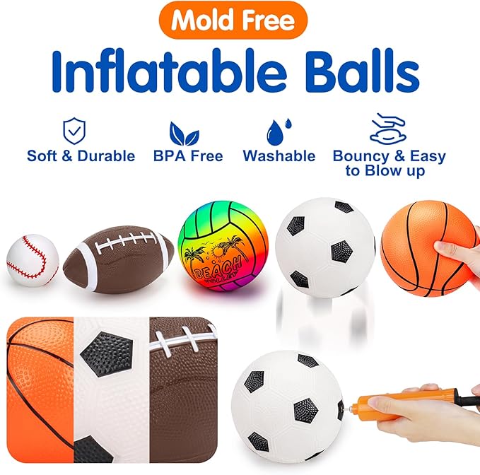 5 Pack Sports Balls for Toddlers 1-3 Outdoor Toys Football Soccer Basketball Baseball with Bag 1 2 3 Year Old Boy Toys Sport Bouncy Balls Outside Playground Toddler 1-3 2-4 3-5 Birthday Boys Gifts