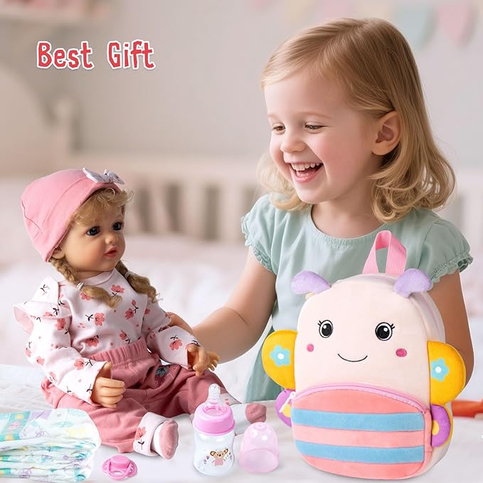 12 Pcs Reborn Baby Doll Clothes Floral Outfits for 17-22 Inch Reborn Dolls Girl with Backpack and Soft Diapers Babydoll Accessories