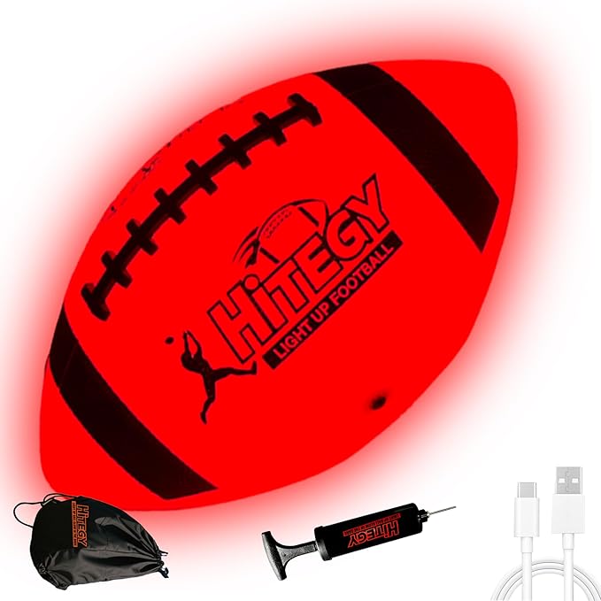 Glow in The Dark Football Light Up Football | USB-C Rechargeable LED Ball with Pump | Night Game Ball for Indoor & Outdoor Play | Gift Ready for Boys & Kids (with a Bag)