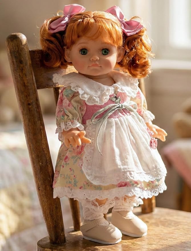 Baby Doll, 12 Inch Realistic Reborn Toddler Real Life Baby Dolls with Red Hair in Two Ponytails, Vintage Floral Dress, Premium Collectible Doll Gifts for 3+ Year Old Girls (Small)