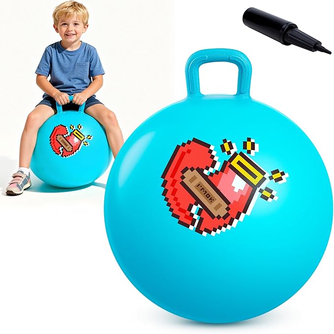 EVERICH TOY Hopper Ball for Kids, 18In Ride On Bouncy Ball with Handle, Blue Heart Girls Toys for Indoor Outdoor Active Play Toys Easter Basket Stuffers Girls Boys Gifts for 4 5 6 7 8 Yr Old