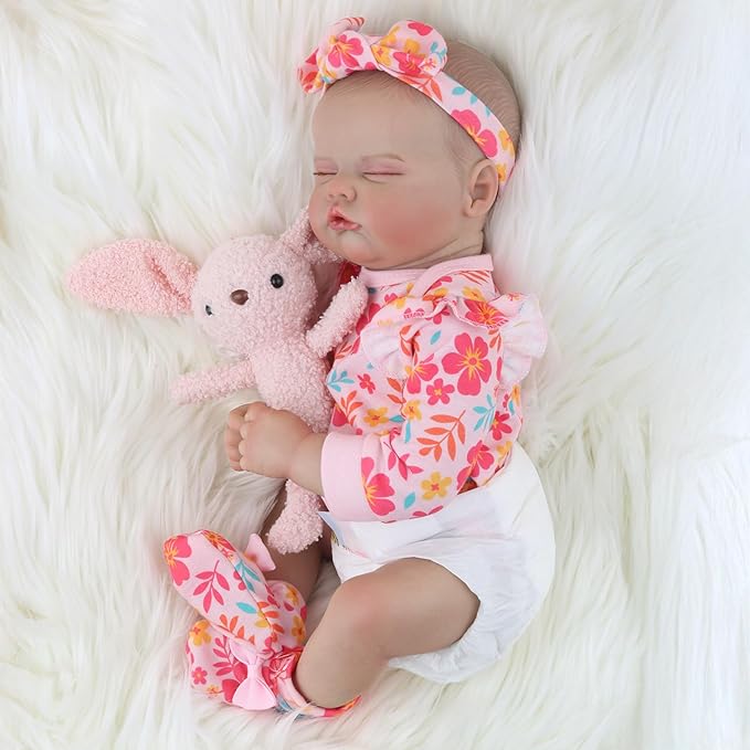 WOOROY Realistic Reborn Baby Dolls Girl - 18-Inch Real Baby Feeling Lifelike Sleeping Newborn Baby Doll Full Body Vinyl Real Life Baby Dolls with Toy Gift Accessories for Kids Age 3+