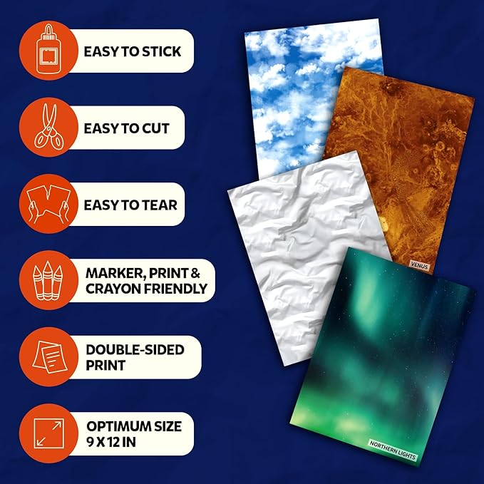Skillmatics Space Construction Paper for Kids - 60 Double-Sided Printed Sheets (9x12), Patterned Craft Paper for Art Projects, STEM Activities, DIY Crafts, Scrapbooking & School Supplies