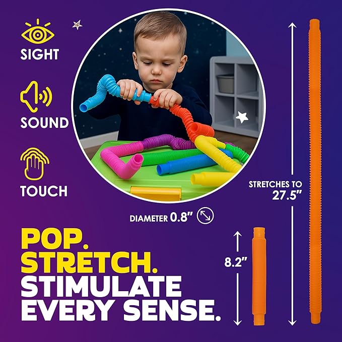 Nutty Toys Pop Tubes - Large 4-Pack Sensory Toys - Creative STEM Learning for Kids & Toddlers - Connect & Pop! Top ADHD Autism Fidget 2026, Best Boy & Girl Easter Basket Essentials & Gift Ideas
