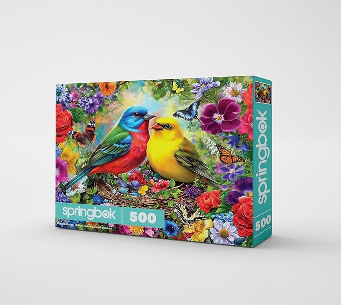 Springbok Spring Birds Serenade 500 Piece Jigsaw Puzzle for Adults - Poster Now Included - Colorful Bird Puzzle - Unique Cut Pieces - Made in USA