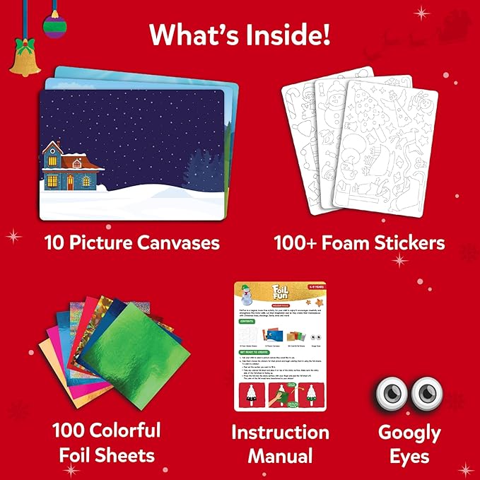 Skillmatics Foil Fun - Holiday Magic, No Mess Art for Kids, Christmas Craft Kits & Supplies, DIY Creative Activity, Travel Toys, Gifts for Boys & Girls Ages 4, 5, 6, 7, 8, 9
