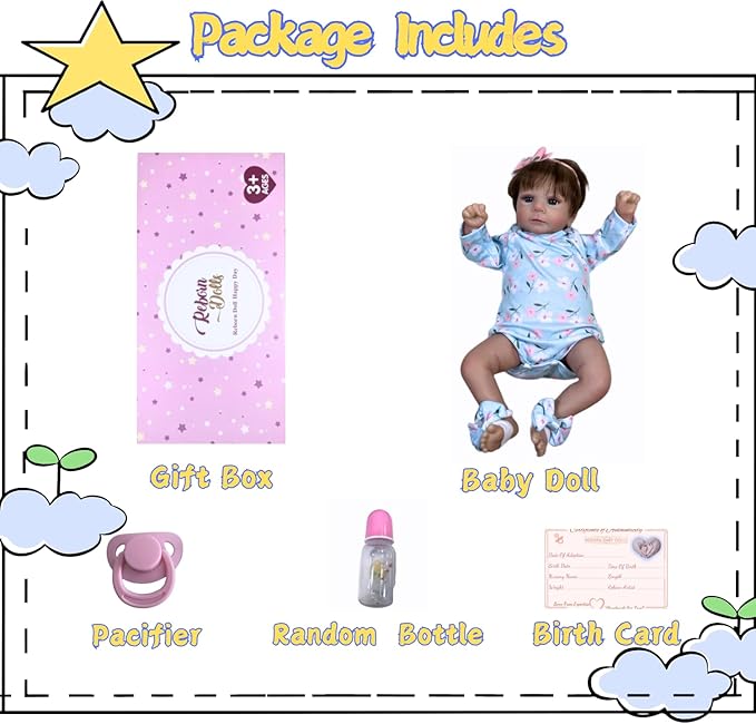 MRB Reborn Baby Dolls, 18-inch Realistic Newborn Baby Dolls with Soft Cloth Body, Real Life Baby with Doll Accessories for Kids Age 3 +