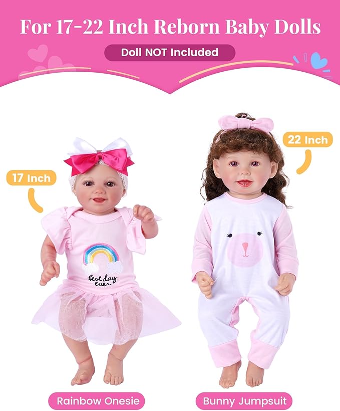 BABESIDE 11 PCS Reborn Baby Doll Clothes and Playset for 17-22 Inch Baby Doll Girl Outfits Accessories with Nursing Pad and Storage Bag, Pink