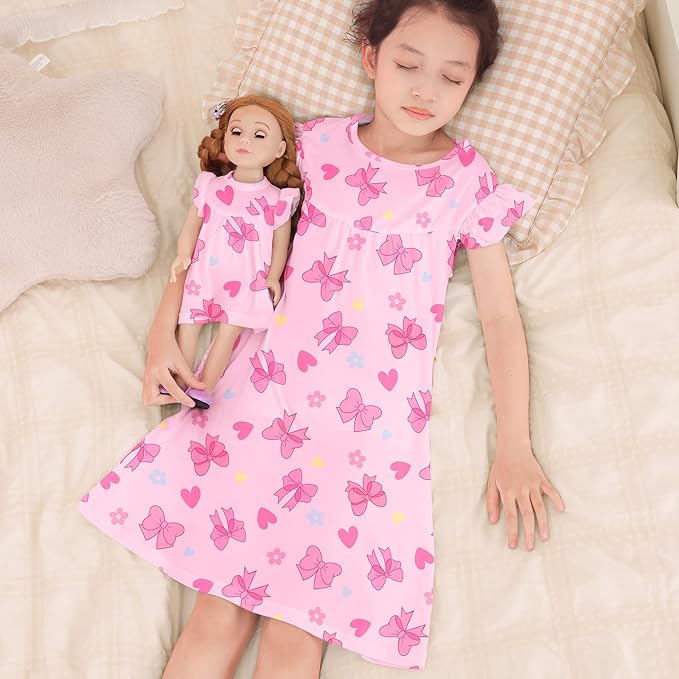 ICOSY Matching Doll & Girls Nightgowns Clothes Girls Pajamas Sleepwear Outfit for Kids and 18" Girl Doll