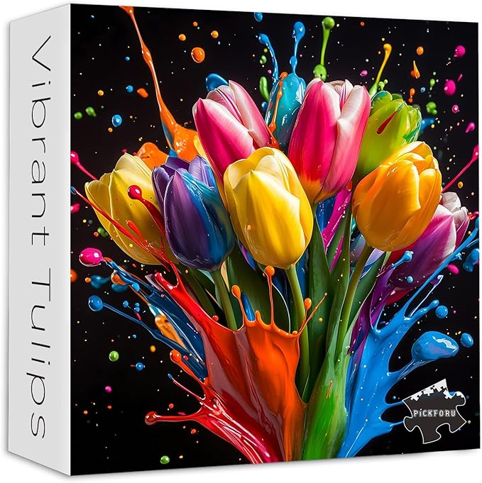 Gradient Tulips 1000 Piece Puzzle for Adults, PICKFORU Coloful Flowers Art Jigsaw Puzzles, Hard Challenging Spring Plant Theme as Wall Decor