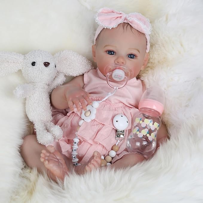 KSBD Realistic Reborn Baby Dolls - 18 Inch Lifelike Newborn Real Life Baby Dolls Girl with Soft Weighted Body, Real Baby Doll Gift Set for Kids Age 3+,Dress