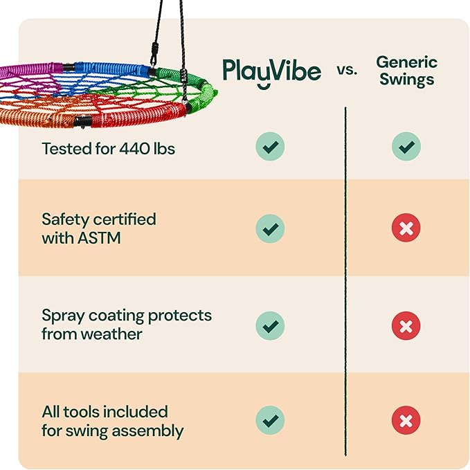 PLAYVIBE Spider Web Tree Swing Gift - 40 in Multicolor Saucer Swing - 440 lb Capacity with Hanging Straps & Carabiners - Weather-Resistant Outdoor Play for Kids & Toddlers Year-Round Family Fun