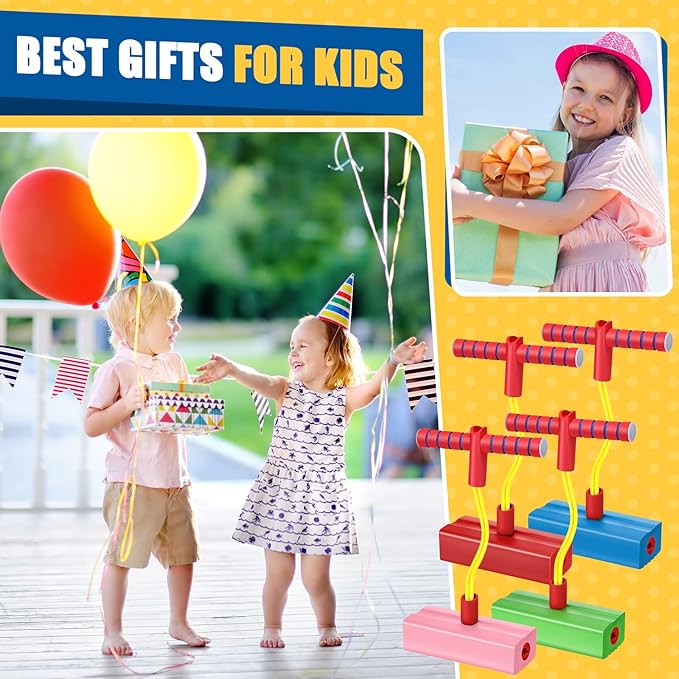 4 Pcs Pogo Stick Foam Pogo Jumper for Kids Foam Pogo Jumper Pogo Stick Toy Fun and Safe Jumping Stick for Teens Adults Outdoor Indoor Sports Gift,Makes Squeaky Sounds and Squeaks with Each Hop
