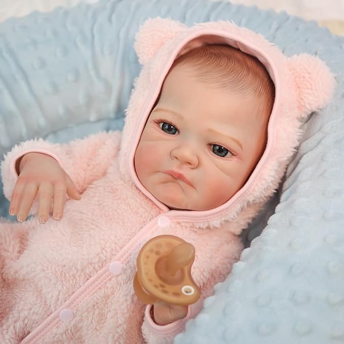 WOOROY Realistic Reborn Baby Doll - 20 Inch Lifelike Reborn Baby Girl with Open Eyes in Pink Plush Outfit, Handmade Collectible Gift with Accessories for Kids 3+