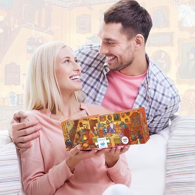 MOMIBOOK Puzzles for Adults 1000 Piece Jigsaw Puzzles of Magic Night Whispers, Glow in The Dark Luminous Painting Image Challenging Hard Impossible Puzzle Unique Funny Party Christmas Birthday Gifts