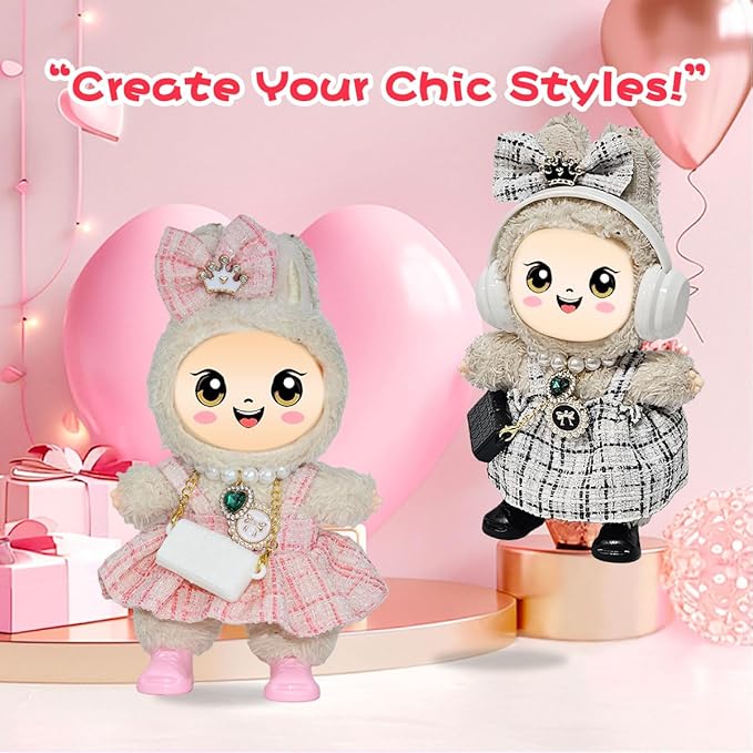 33 Pack Compatible for Labubu Clothes Outfits,Premium Labubu Accessories Case Shoes for 17cm Dolls,Labubu Birthday Party Decoration- Includes 6-Pack Doll Clothes Sets,Camera,Sunglasses