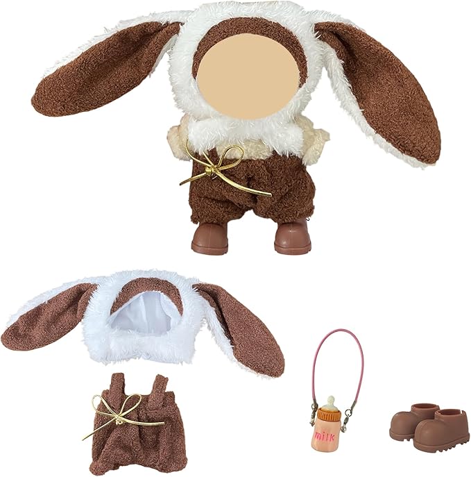 Ezcora 3PCS Animal Costume Outfits for 17cm Dolls, Include Blue Penguin, Brown Rabbit, and Festive Clown Clothes with Shoes and Mini Bottle, Cute Dress Up Accessories, (No Dolls)