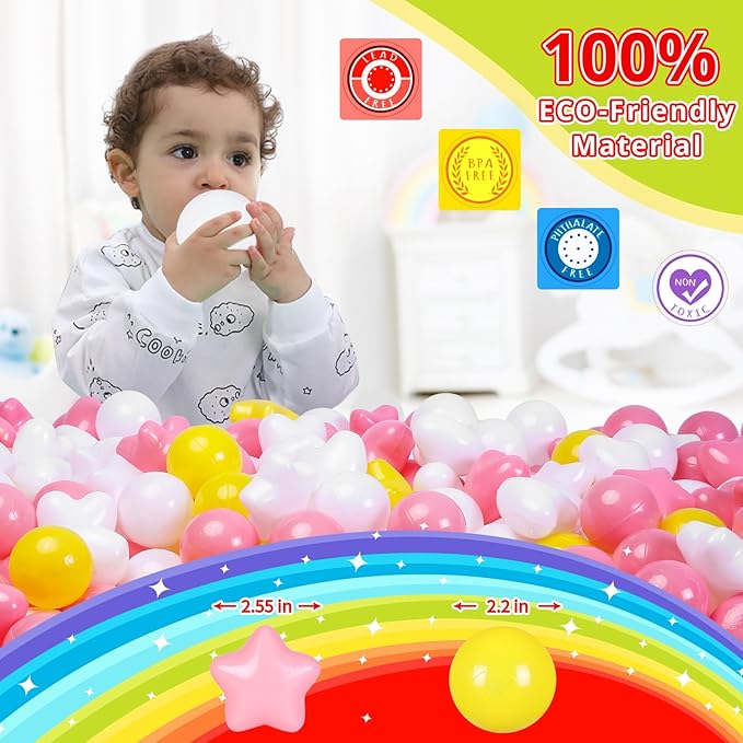 Star Ball Pit Balls for Toddlers -200pcs Macaron Soft Plastic Balls Phthalate Free BPA Free Crush Proof Play Balls Play Tent Pool Playhouse Playpen Party Decoration.