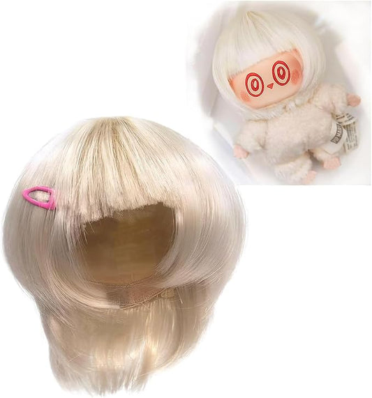 17cm Doll Wig Accessory – Hairpiece Compatible with 22–24cm Collectible Figures, Blind Box Figure Accessories for Display & Party Decoration (No Doll Included) (Light Blonde)