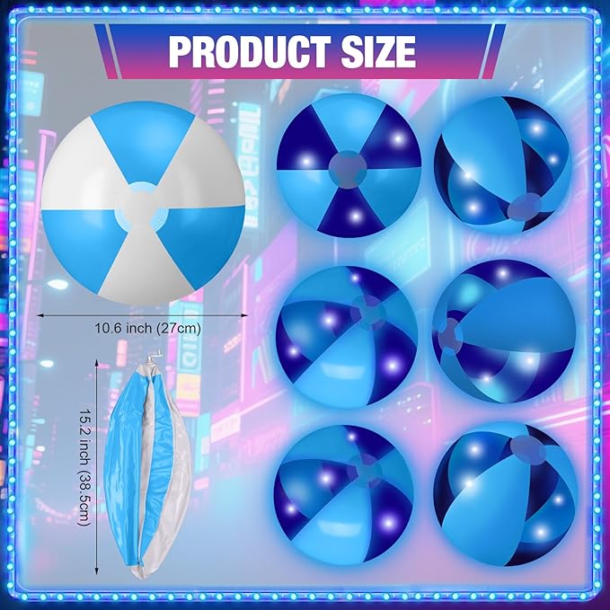 12 Pcs Light up Beach Balls 16'' Jumbo Pool LED Balls Glow in the Dark Neon Giant Inflatable for Summer Hawaiian Tropical Theme Beach Party Decor Water Accessory (Blue)