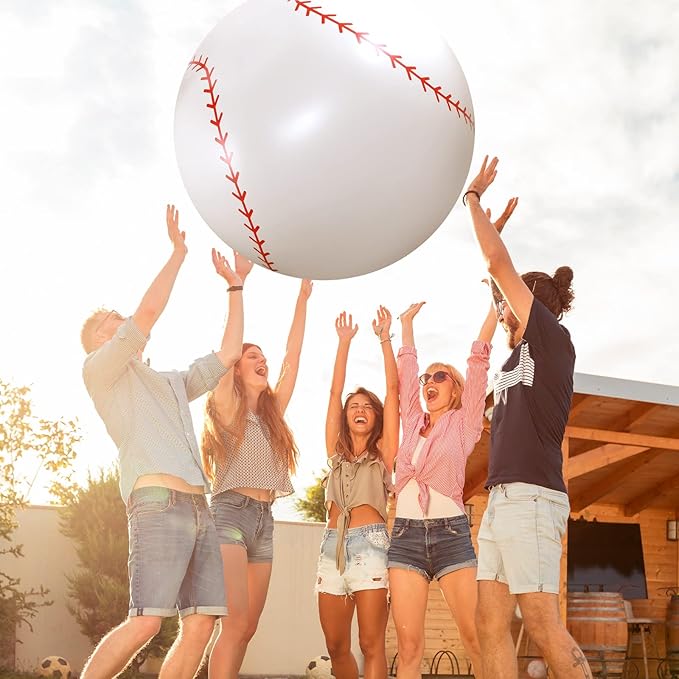 Meooeck 2 Pcs 27 Inch Inflatable Baseball Large Baseball Party Decorations Giant Inflatable Balls for Outdoor Activity Games Sports Event Birthday Party Supplies