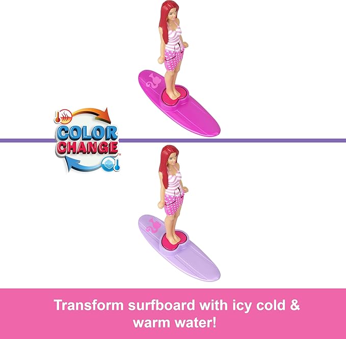 Barbie Mini BarbieLand Doll & Toy Vehicle Set, 1.5-inch Doll & Beach Convertible with Color-Change, Plus Beach Accessory