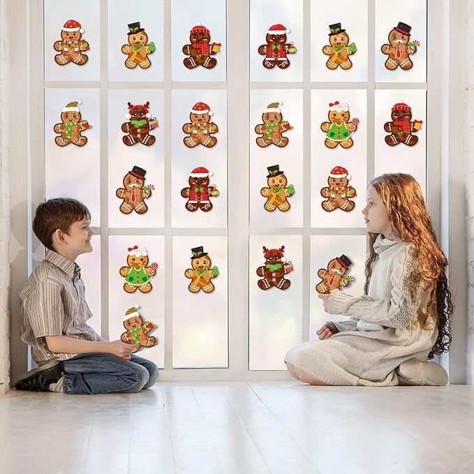 Renbuzhu 39PCS Christmas Crafts Bulk: Gingerbread Men Paper Suncatchers DIY Kit for Winter Xmas Holiday Activities Decorations, Window Stained Glass Effect Art Ornaments