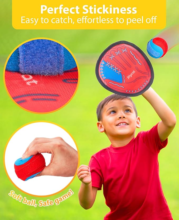 JoyCat Toss and Catch Ball Game for Kids, 2 Paddle Sticky Ball Set, Toddler Baseball Catch Toy, Outdoor Game for Beach, Yard & Camping, Sports Easter Basket Stuffer Gifts for Boys Girls Ages 3-12
