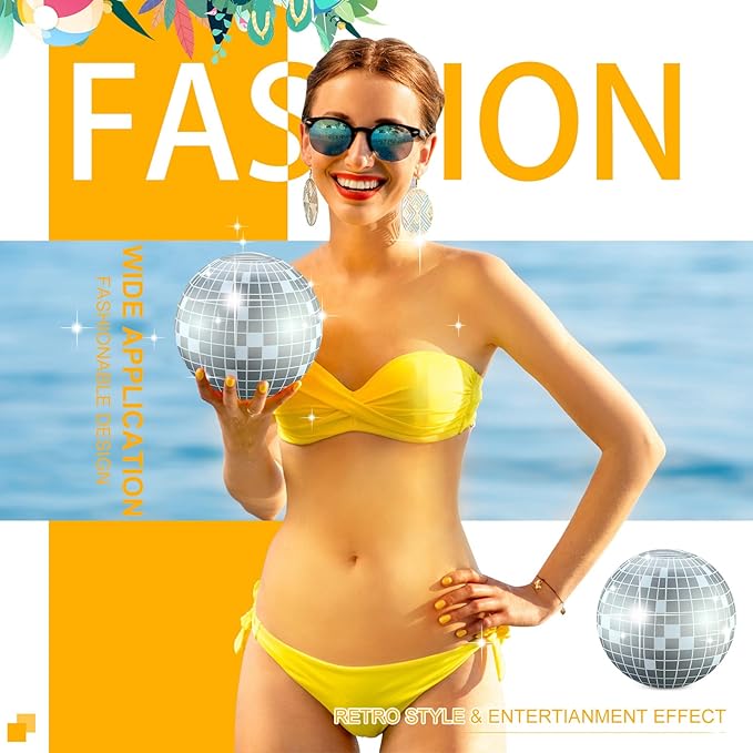 12 Pcs Inflatable Beach Ball Disco Theme Party Decoration Inflatable Disco Ball for Summer Pool Indoor Outdoor Beach Sports Theme Decor Gift