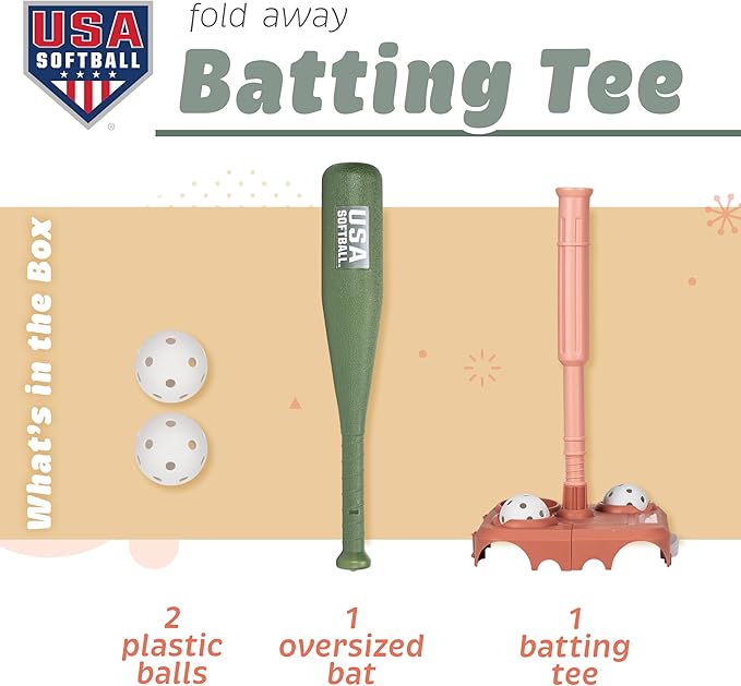 Franklin Sports USA Softball Kids Softball Batting Tee Set - Jumbo Plastic Softball Bat, Ball + Tee - Adjustable + Portable for Youth + Toddlers - Fold Away