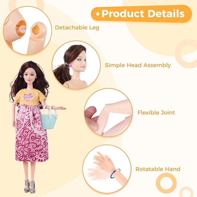 Pregnant Doll with Baby in Tummy, 34PCS Family Dolls Set of 6 People with Pets Included Dad Pregnant Mom 2 Kids Baby Boy and Infants Pregnant Doll Accessories for Aged 3-12 Girls Boys Gift