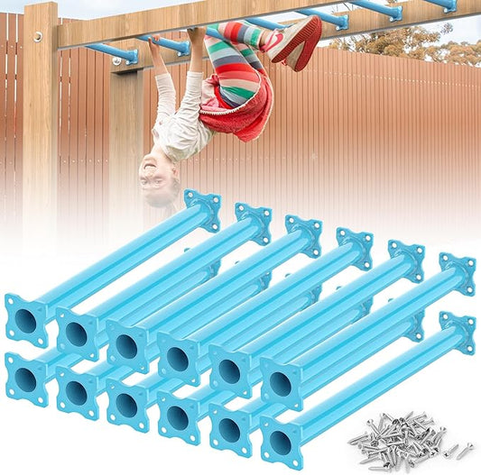 16.5 Inch Monkey Bars Kit Playground Monkey Bar Ladder Rungs for Backyard Indoor Outdoor Kids Metal Monkey Bars Swing Set Playset Accessories (Blue, 12 Pcs)