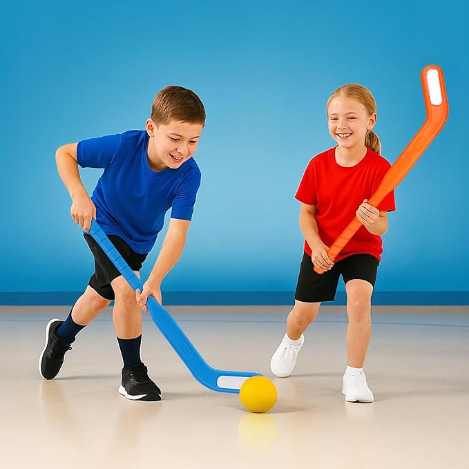 Liberty Imports Kids Floor Hockey Stick Set - 29" Youth Indoor Outdoor Toys Sports Starter Set with Plastic Puck and Ball for Toddlers, Children Ages 3-7 (2 Pack)