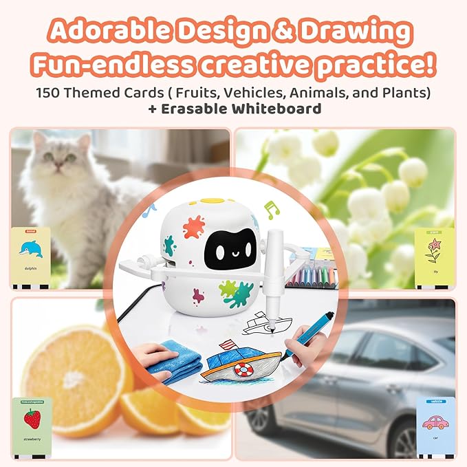 Mewaii Drawing Robot for Kids with 150 Cards, Interactive Educational Drawing Machine with Music, Erasable Board & 12 Crayons, Montessori Learning Toy, Birthday Gift for Boys Girls 5-8