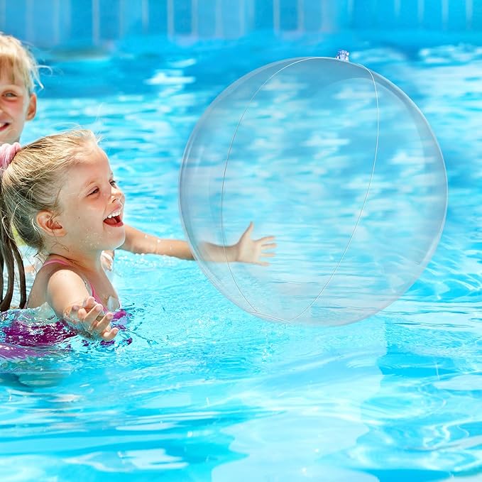 Zhanmai 6 Pieces Inflatable Clear Beach Ball 16 Inch Clear Pool Floating Ball Balloons for Under The Sea Party Decoration DIY Bubble Summer Beach Swimming Pool Hawaii Luau Party Favor