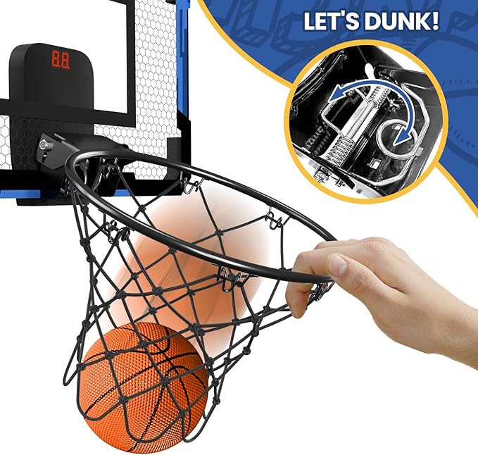 QDRAGON Mini Basketball Hoop, Over The Door Indoor, with 3 Balls/Inflator/Breakaway Rim, Basketball Toy Gifts for Kids and Adults, Suit for Bedroom/Office/Outdoor